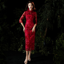 Red cheongsam college entrance examination cheongsam 2021 new summer young retro lace modified version of the dress long section