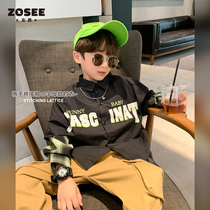 Left West boys shirt autumn childrens cotton middle and Big Boy plaid two-piece shirt 2021 new childrens clothing