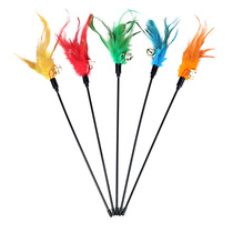 028804-1 Monochrome Long Pole Chicken Wool Bell Pan Teasing Cat Stick Pet Teasing Cat Stick Full Length 62CM Independent Packaging