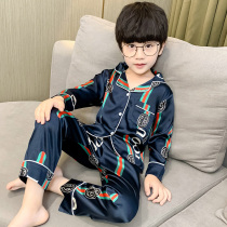 Childrens pajamas thin spring and autumn long sleeves boys ice silk home clothes in the big boy air conditioning suit summer