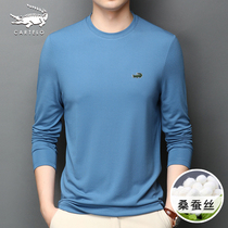 Crocodile Mulberry Silk Long Sleeve T-shirt Mens Round Neck Modal Swear Mens Autumn Thin Ice Silk base shirt Top