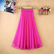 2021 New skirt long Joker a summer dress chiffon high waist skirt children summer solid color