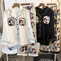 Japan gelato female autumn princess ice silk pyjamas thin long sleeve cartoon cardiovert real silk home suit suit