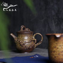 (One-piece hand-made)Long Kiln fired Taiwan wood fired hand-pinched plum pot cup tea set handmade natural ash falling