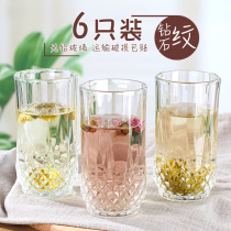 6 glasses household living room heat-resistant transparent relief drinking water teacup simple female beer cup water cup set