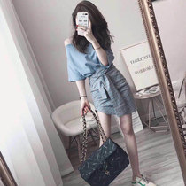 2021 summer new retro temperament short-sleeved skirt short-sleeved knitted high-waisted French lace dress female