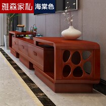 Solid wood TV cabinet Simple modern new Chinese style floor cabinet Telescopic small apartment living room furniture combination set tea table wood