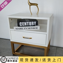  Nordic wrought iron bedside table Simple modern bedroom storage cabinet small locker Wrought iron light luxury bedside small cabinet