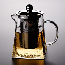 Glass teapot thickened heat-resistant transparent kung fu tea set with filter tea leak set hammer mesh grain split tea brewing tea making tea