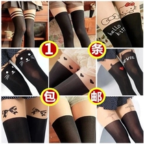 Summer thin Thigh Socks Tattoo Pattern Fake High Cylinder Socks Splicing Silk Stockings Fake Long Silo Socks Fake Overknee Pantyhose Woman