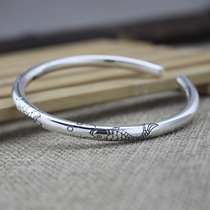 Baishi Yincheng silver bracelet fish style sterling silver 999 female open fish lotus lotus silver bracelet retro ethnic style