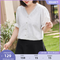 MSShe Big Code Womens Dress 2022 New Summer Dress Fat Mm Blouse Court Wind Hollowed-out Embroidered All-cotton White Shirt