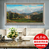  Rocky mountains American landscape oil painting Living room decoration painting landscape mural handmade entrance restaurant hanging painting