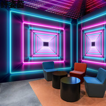 3D Dazzling Neon Light Geometric Space Wallpaper Spacetime Tunnel Bar KTV Bag Compartment Wall Paper Seamless Fresco Custom