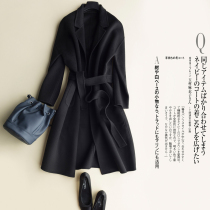 Slim black coat long belt slim double-sided cashmere coat womens woolen coat wool coat