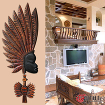 Solid wood entrance wood carving peach wood pendant totem wall hanging African character wall decoration Soft decoration Living room wall decoration crafts