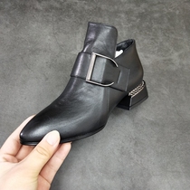 Supplementing factory shop 21 new broken code processing foreign trade womens boots pointed low heel square heel side zipper small leather shoes autumn tide