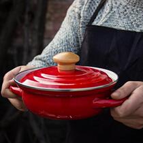 Enamel 18cm border guard overflow pot double ear thickened enamel small soup pot One person food small stew pot hot pot