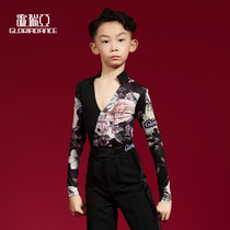 Gloria Latino dance suit boy Summer precisely deep V collar Long sleeve blouses children Latin rehearsas for men G5028