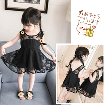 2019 summer new childrens lace dress female baby 0-1-2-3-4-5 years old solid color thin halter dress