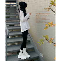 (Tokyo twentremember) original JK pure color commuter ladies loose long sleeve head pure color round collar bottom t-shirt