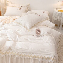 Style light lavish pure cotton lace bed dress with four sets full cotton pure color minimalist Quilt Cover Bed Hood Bed bedding