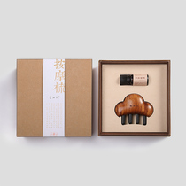 Natural solid wood massage comb Household anti-static hair loss acid branch bull horn big tooth scalp head meridian comb gift