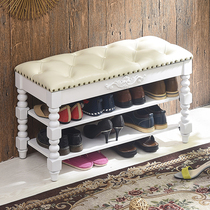 White American full solid wood genuine leather shoe-changing stool European-style Xuanguan shoe rack can be sat in the shoe-stool sitting room to contain the sofa stool