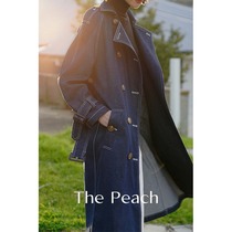 MICHELLYMO French long knee denim trench coat female temperament retro profile loose coat coat
