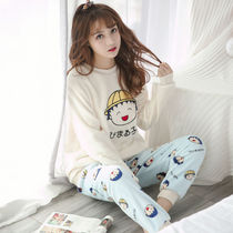 Fus companion pajamas female autumn and winter flannel home clothing students Korean cute coral velvet cartoon pajamas set