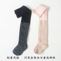 Export to France spring and summer baby gold and silver silk pantyhose girls cotton bottoming socks