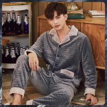 Fenteng pajamas mens autumn and winter coral velvet thickened velvet warm flannel long-sleeved trousers winter homewear suit