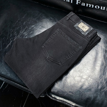 European Station Winter combed cotton Neri Grinding Warm Black Jeans Mens Body Straight Cylinder Hardware Casual Pants Men