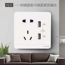 Schneider double USB five-hole socket with five-hole rechargeable household outlet socket