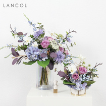 Lancol Eurostyle Embroidered Ball Rose Simulation Bouquet Blue Purple Floral Drawing Room Decoration Flower Photography Hand Holding Fake Flowers