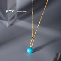 Streamer home 18K gold inlaid turquoise pendant high porcelain blue natural sleeping beauty original ore grinding