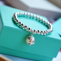 Blue Fat Jingle cat Doraemon robot cat bell 925 Sterling silver bracelet Round silver beads female baby bracelet New Year