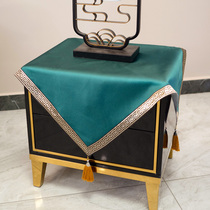 New Chinese ink green rectangular table cloth bed head cabinet cover cloth table cloth tea table cloth light and luxurious pure dust cloth custom-made