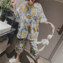 Summer short sleeves Sleepwear Woman Sweet Rabbit Small Bear Printed Home Suit Big Code Fat mm200 Catty Pants Suit