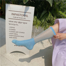 LET ME SEE summer ins trendy socks glass silk Crystal stockings women blue transparent thin summer