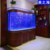Double curved bottom filter fish tank Aquarium living room Mahogany color Chinese style lower filter 1 5 meters 1 8 meters 2 meters free water change