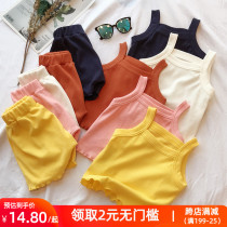 Girls set 2021 new summer baby suspenders jacket short pants children soft sleeveless vest two-piece set