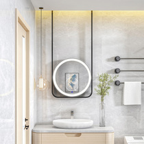 Bathroom Mirror Round Mirror Smart Toilet Hotel Folk Hangover Makeup Mirror Light Lavish Hanging Mirror LED Bathroom Mirror Extremely Simple