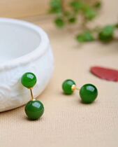Natural Xinjiang Hotan Jasper size beads 18K gold earrings 8mm-10mm female spinach green classic earrings earrings