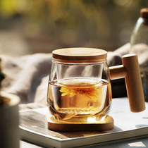 Japanese-style original heat-resistant high borosilicate glass tea cup Office transparent tea water separation flower tea cup large capacity male