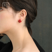 Mrs. Shen S925 sterling silver needle Japanese and Korean elegant flower earrings female students Red Flower New Year earring accessories