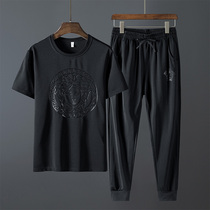 European Standing Men Casual Suit Trends Handsome 2022 Summer new short sleeves T-shirt mens two sets of gats