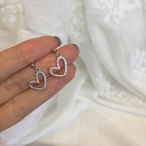 Diamond peach heart earrings full body 925 sterling silver short golden simple temperament Earring Girl 2021 trendy