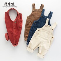 Baby strap pants Spring and Autumn can be opened for men and women baby conjoined pants loose cotton foreign children corduroy pants