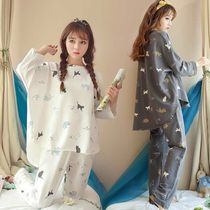(Send blindfold) Spring and Autumn Long Sleeve Korean cute cartoon loose thin casual pajamas womens suit Xia Ke